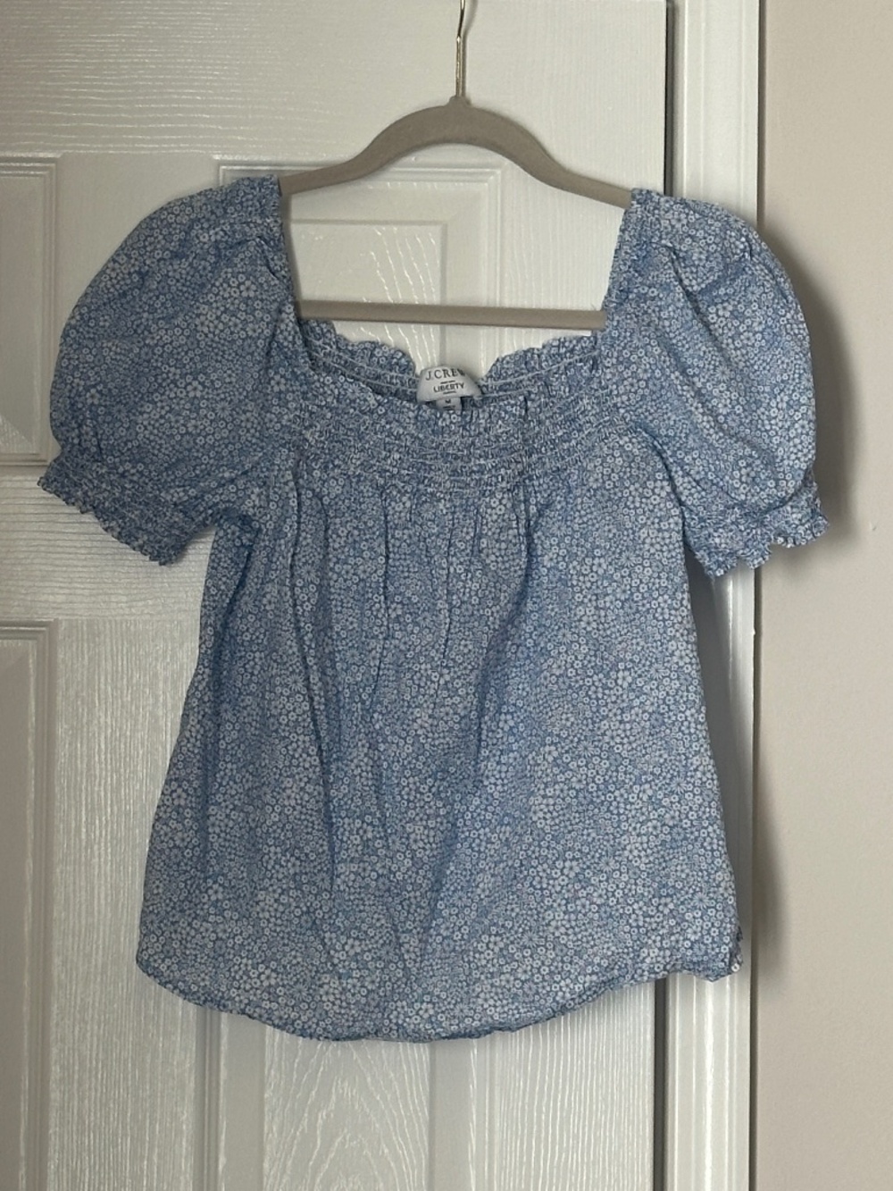 J. Crew Liberty® Puff-sleeve Organic Top Jacqueline's Blossom fabric Blue Medium
